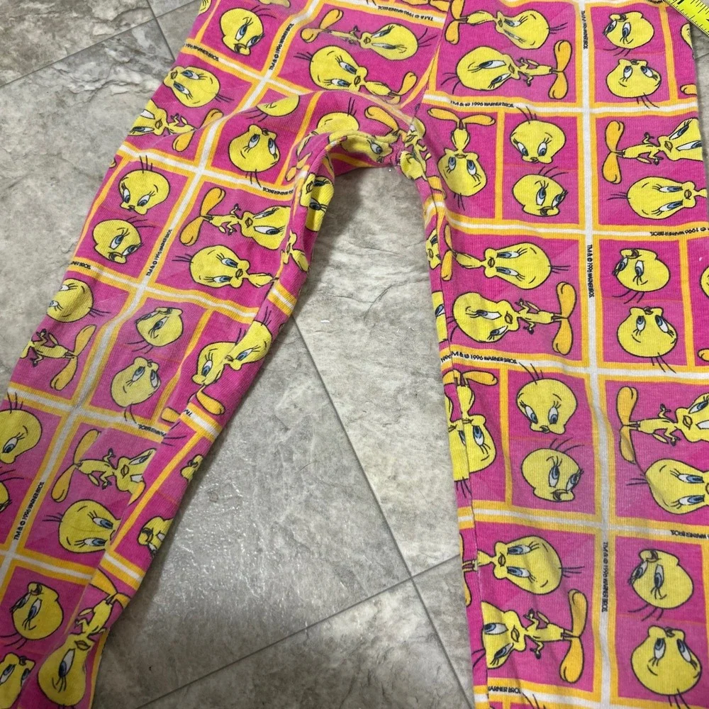 Vintage‎ 90s Warner Bros Tweety Bird Pajama Pants Kids Pink 1996 Loungewear